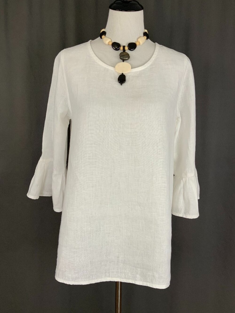 Bella Bell Sleeve White 100% Linen Top by Crown Linen Designs Sz M-L - Picture 11 of 16